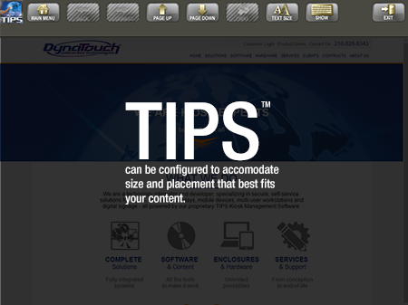 TIPS Kiosk Management Software - TIPS Toolbar Configured on Top