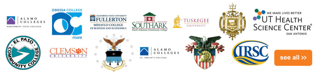 A selection of logos from DynaTouch's College and University, Education clients.