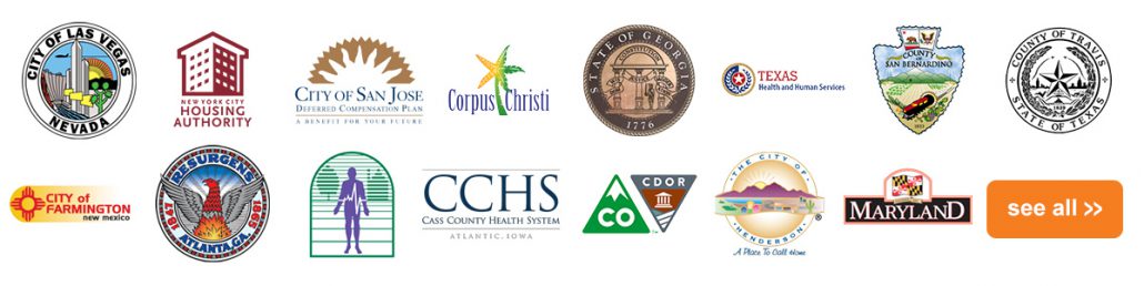 A selection of logos from DynaTouch's State and Local Government clients.